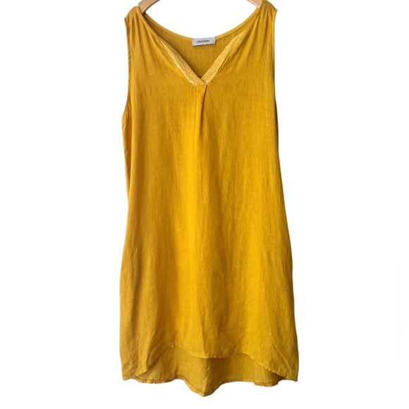 Dresses & Skirts - Italian 100% linen canary yellow v neck swim coverup dress w/ pockets Sz 12